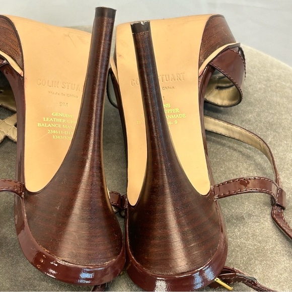Colin Stuart burgundy patent strappy square toe platform high heel sandals Sz 9 - Picture 10 of 12